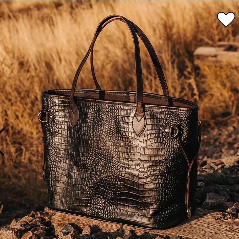 Freebirds Black Croco Mara Tote